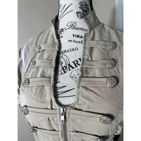 Poetry Tan Short Dress Size M with Brass Buckle Buttons Zip - Picture 4 of 8